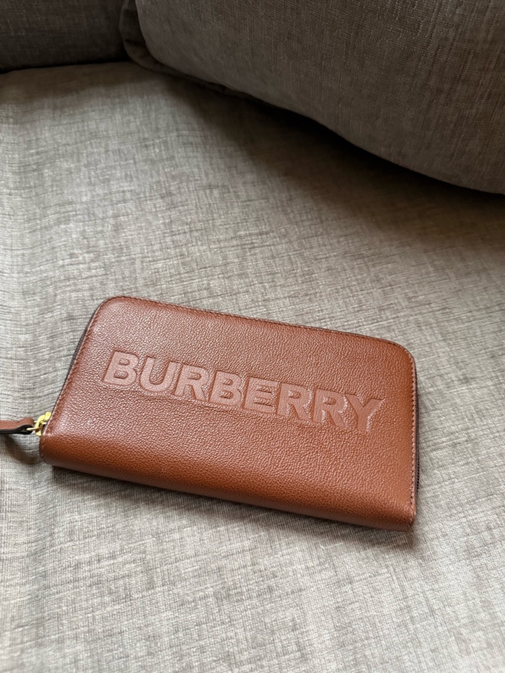 Burberry Brown Leather Zip Around Continental Wallet Large Logo